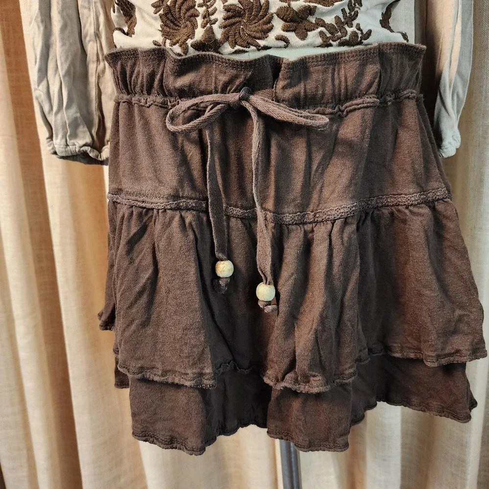 Old Navy Skirt Womens Medium Brown Cotton Modal Tiered Ruffle Mini Drawstring